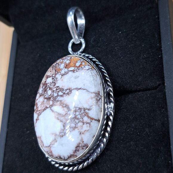 .925 Silver Plated Wild Horse Jasper Ethnic 2" Crystal Pendant - Picture 3 of 4